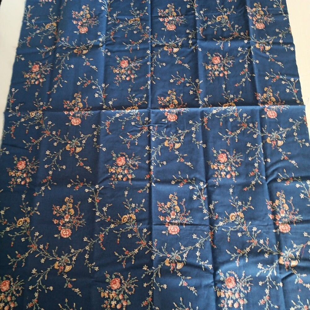 Vintage Waverly Fabric Navy Blue Flowers Floral 36"x50" Medium Weight Yard